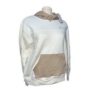 Champion Colorblock Long Sleeve Hoodie Sweatshirt Sz Large Womens Cream & Brown